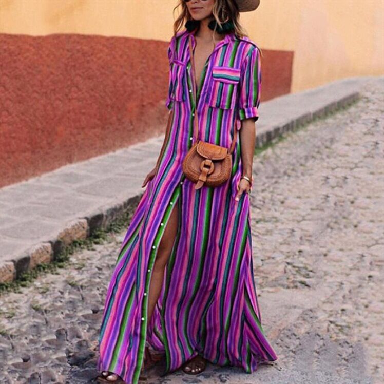 Women's Casual Striped High Waist Tied Dress