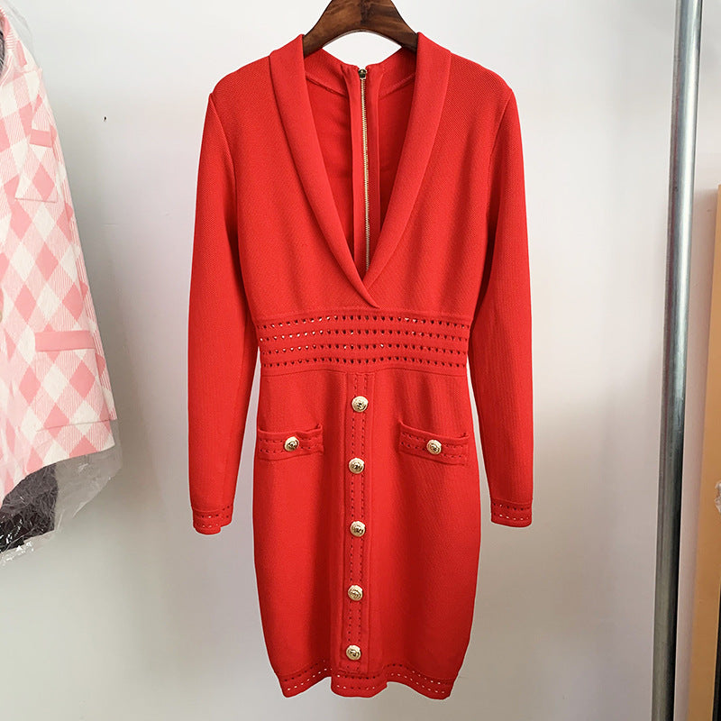 Deep V Elegant Lion Button Lapel Knitted Suits