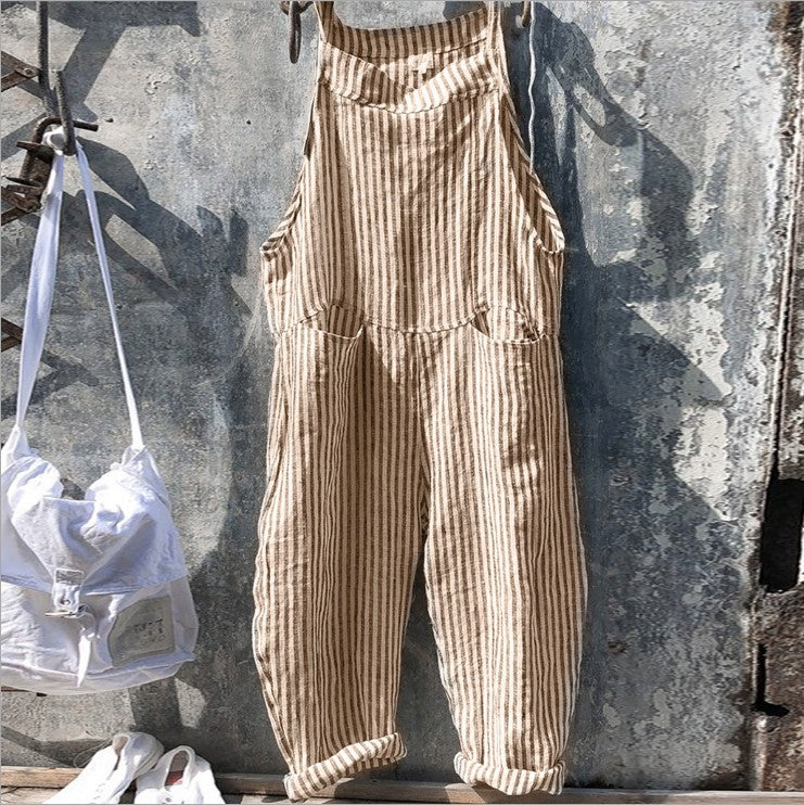 Women's Strap Striped Wide Leg Trousers Pants