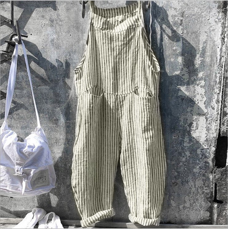 Women's Strap Striped Wide Leg Trousers Pants