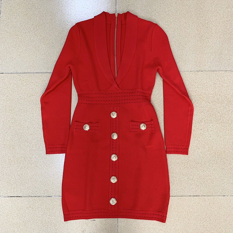 Deep V Elegant Lion Button Lapel Knitted Suits