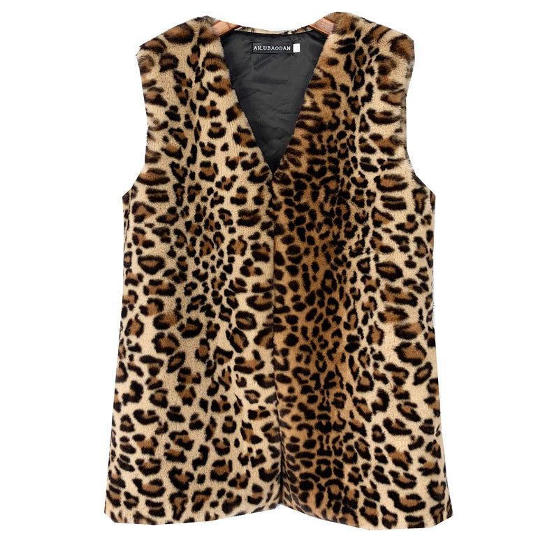 Women's Rex Rabbit Fur Leopard Print Winter Mid-length Coats