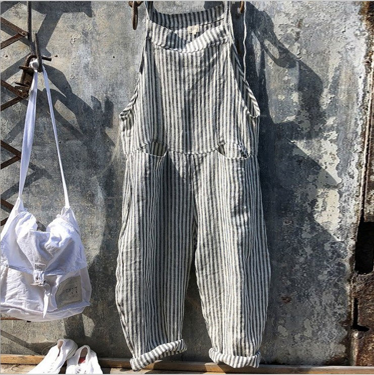Women's Strap Striped Wide Leg Trousers Pants