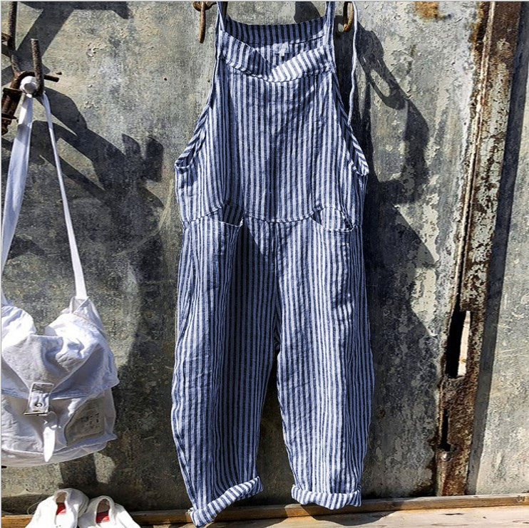 Women's Strap Striped Wide Leg Trousers Pants