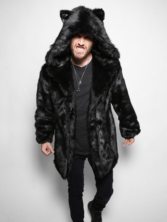 Men's Large Imitation Fur Mid-length Hooded Artificial Coats