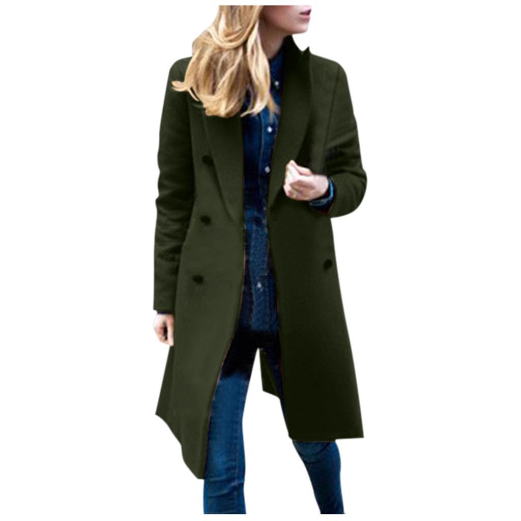 Women's Classic Fashion Mid-length Woolen Double-breasted Coats