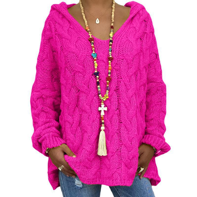 Women's Solid Color Twist Knitted Hoodie Sweater