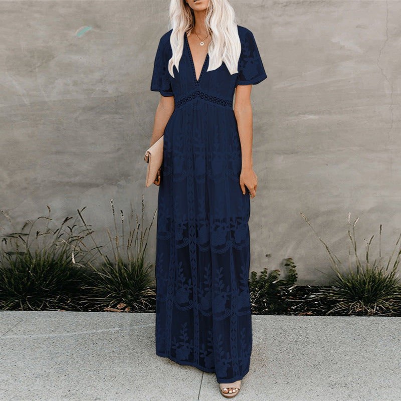 Women's Summer Holiday Lace Dress Sexy Embroidered Dresses