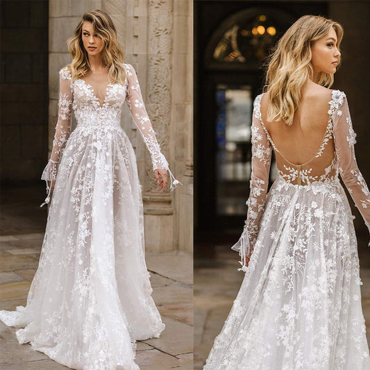 Dress Sexy Lace Long Sleeve Gown Evening Dresses