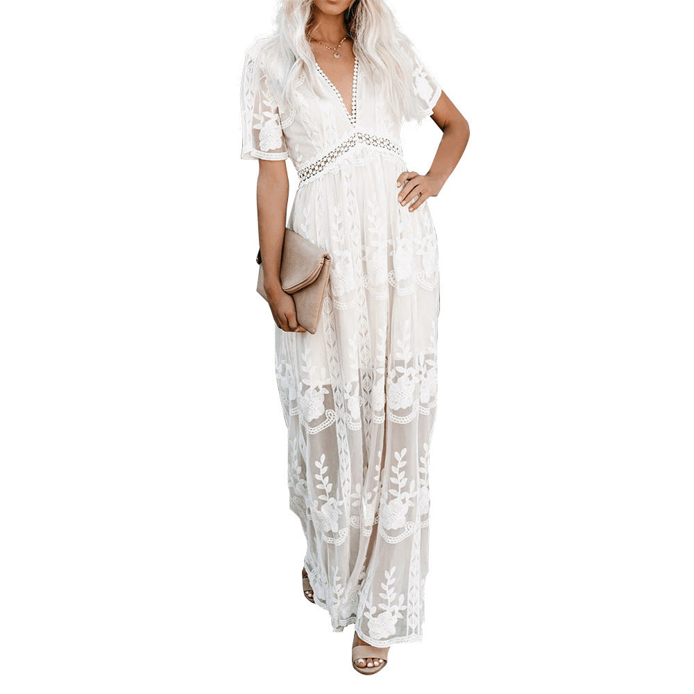 Women's Summer Holiday Lace Dress Sexy Embroidered Dresses
