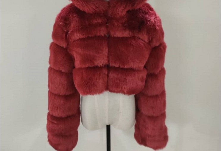 Women's Imitation Fur Fashionable Stand Collar Long Coats