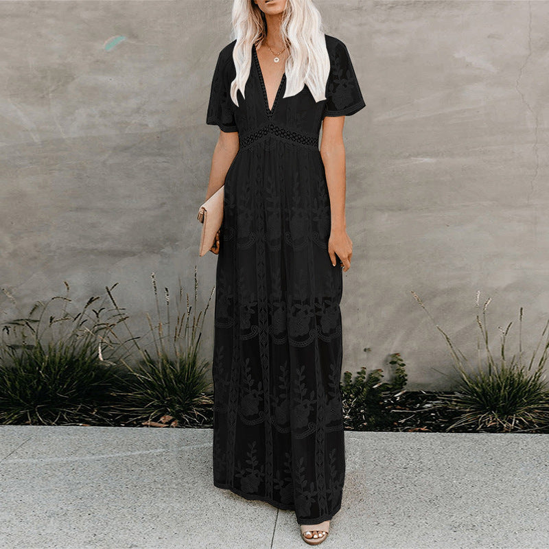 Women's Summer Holiday Lace Dress Sexy Embroidered Dresses