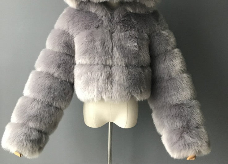 Women's Imitation Fur Fashionable Stand Collar Long Coats