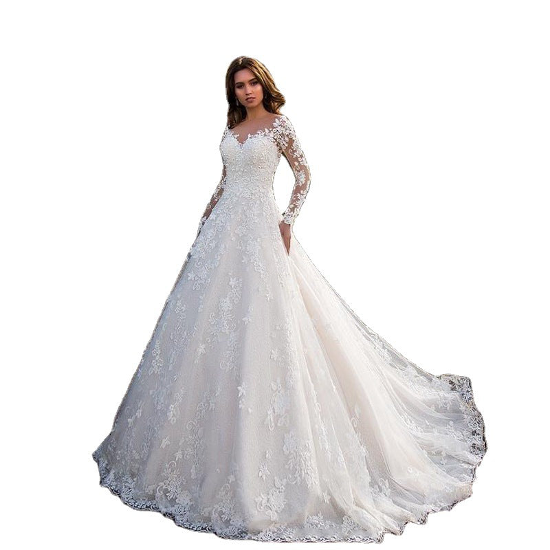 Women's White Dress Lace Embroidery Sleeve Bridal Wedding Dresses