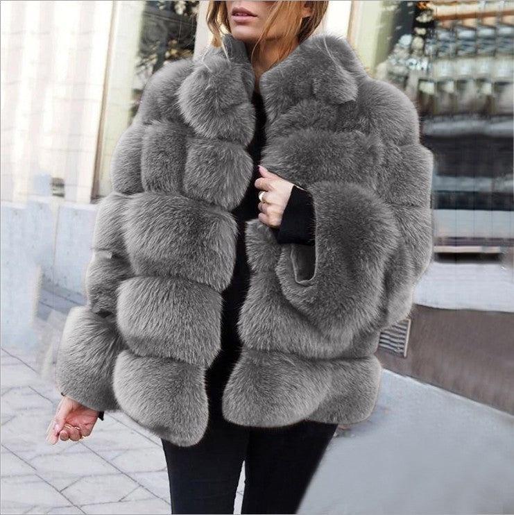 Women's Fur Imitation Fox Faux Slimming Stand Coats