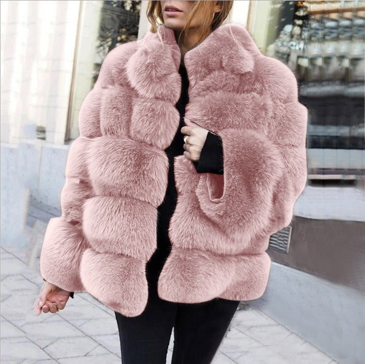 Women's Fur Imitation Fox Faux Slimming Stand Coats