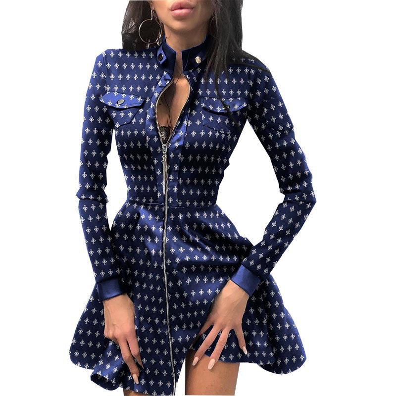 Women's Dress Fashionable Leather Stitching Waist Dresses