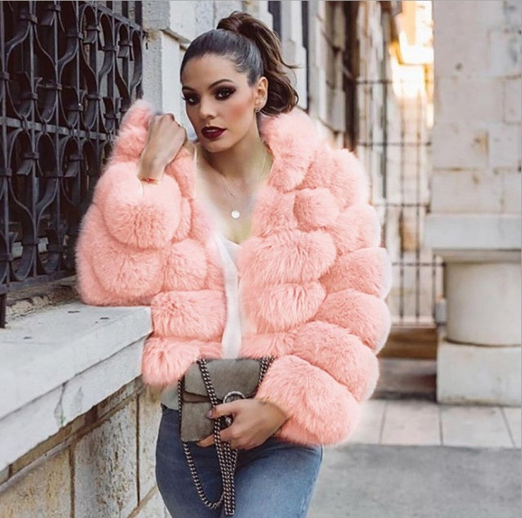 Women's Fur Imitation Fox Faux Slimming Stand Coats