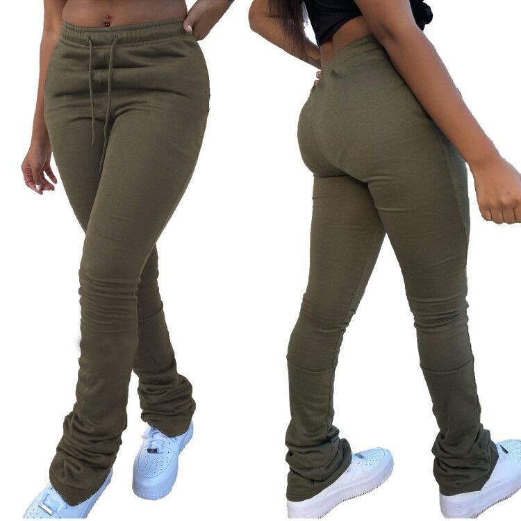 Women's Fashion Denim Print Drawstring Pile Pants