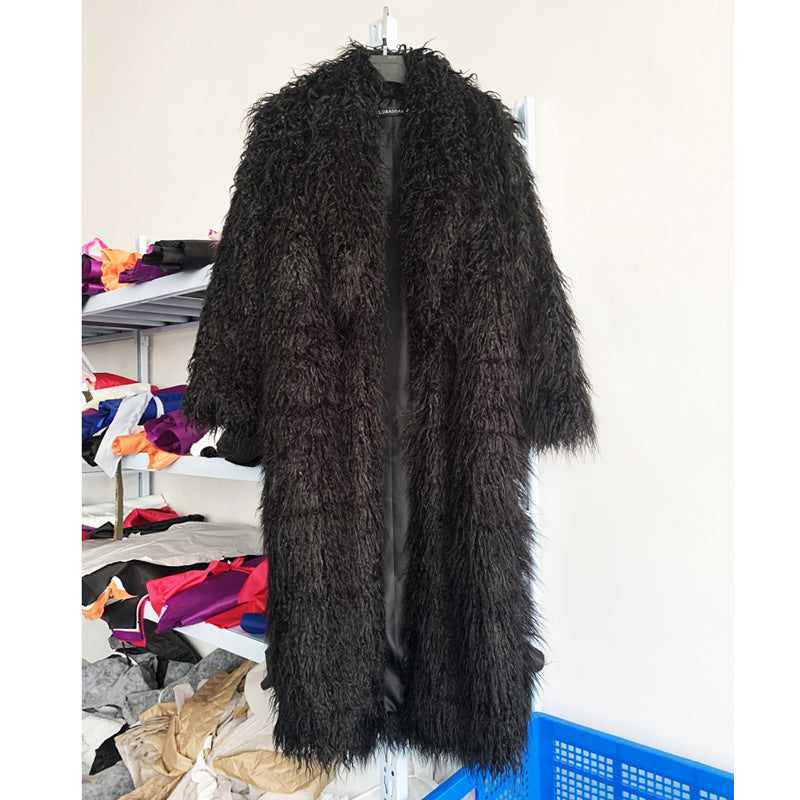 Fur Imitated Tibet Sheep Green Fruit Collar Over Coats