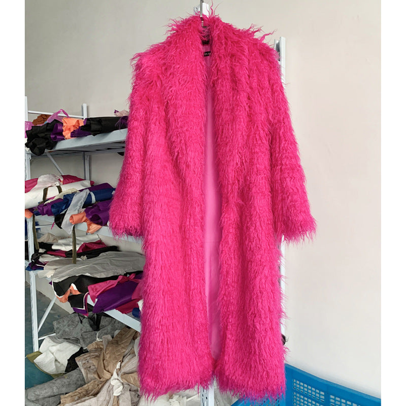 Fur Imitated Tibet Sheep Green Fruit Collar Over Coats