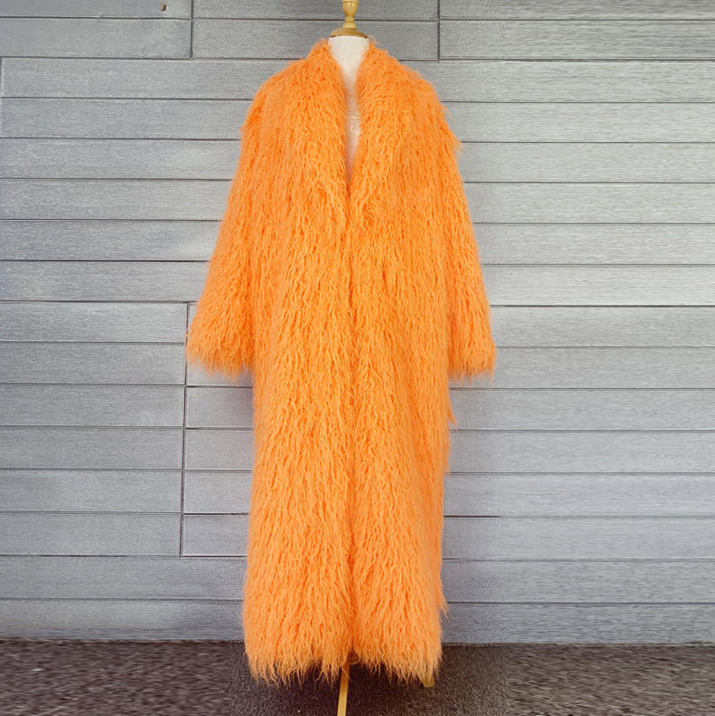 Fur Imitated Tibet Sheep Green Fruit Collar Over Coats