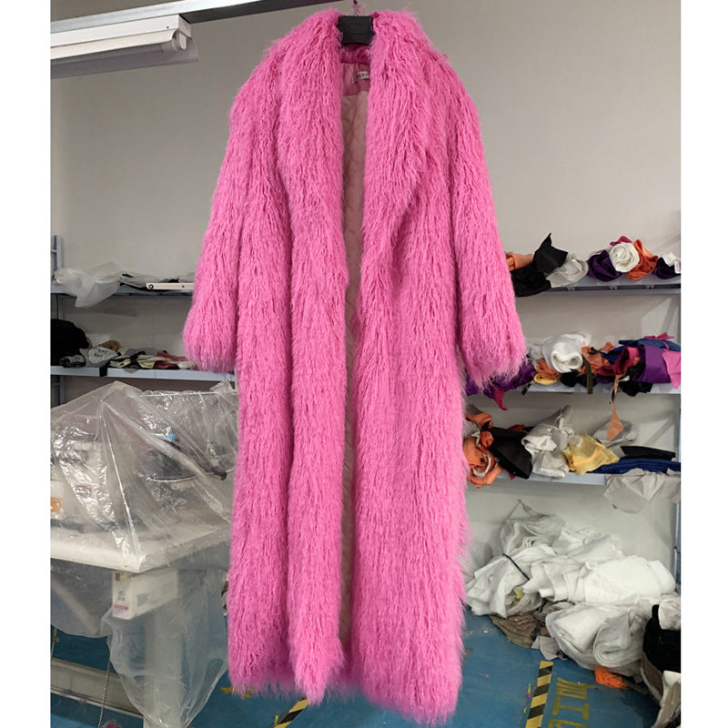 Fur Imitated Tibet Sheep Green Fruit Collar Over Coats