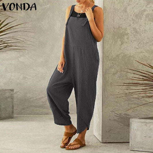 Women's Solid Color Casual Cropped Suspender Pants