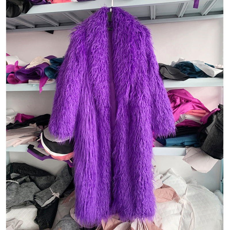 Fur Imitated Tibet Sheep Green Fruit Collar Over Coats