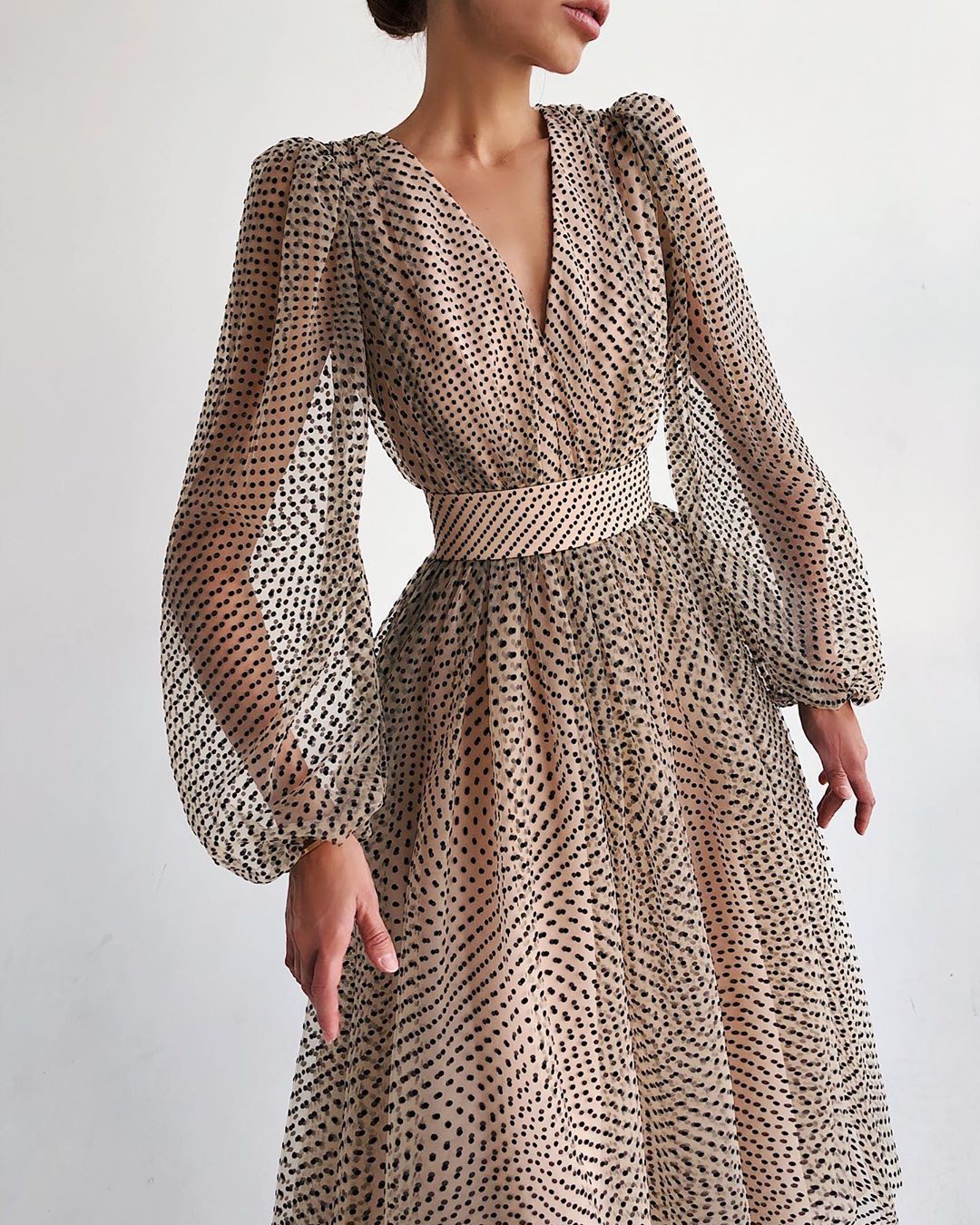 Color Elegant Lady Puff Sleeve Polka Dresses