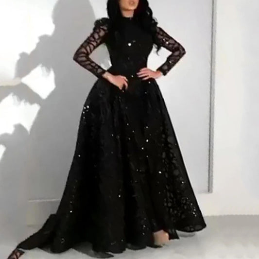 Women's Dress Long Sleeve Gold Maxi Formal Wedding Dresses