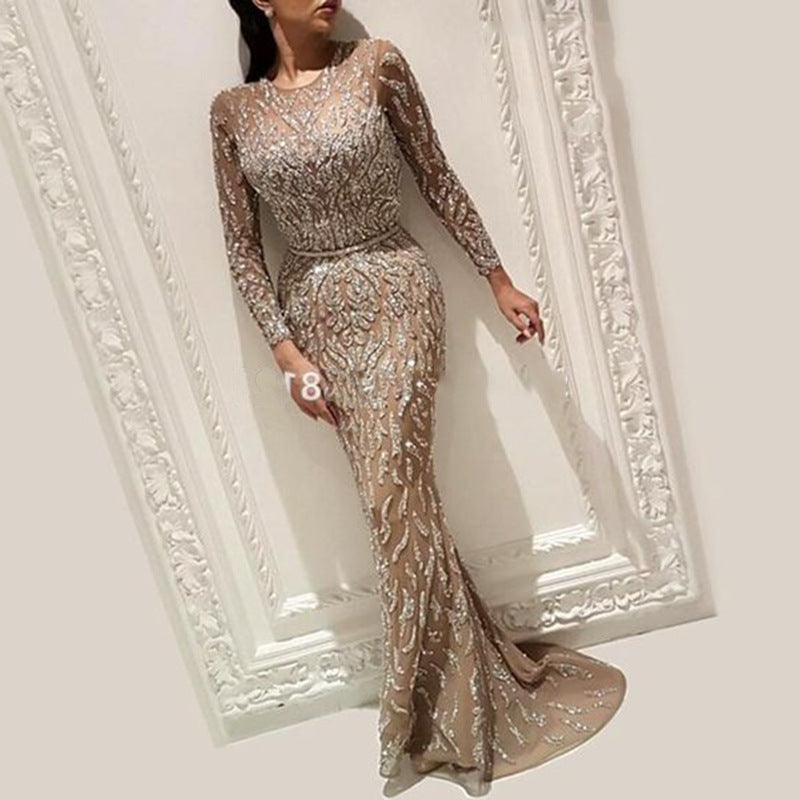 Women's Dress Gold Long Sleeve Fishtail Ball Wedding Dresses