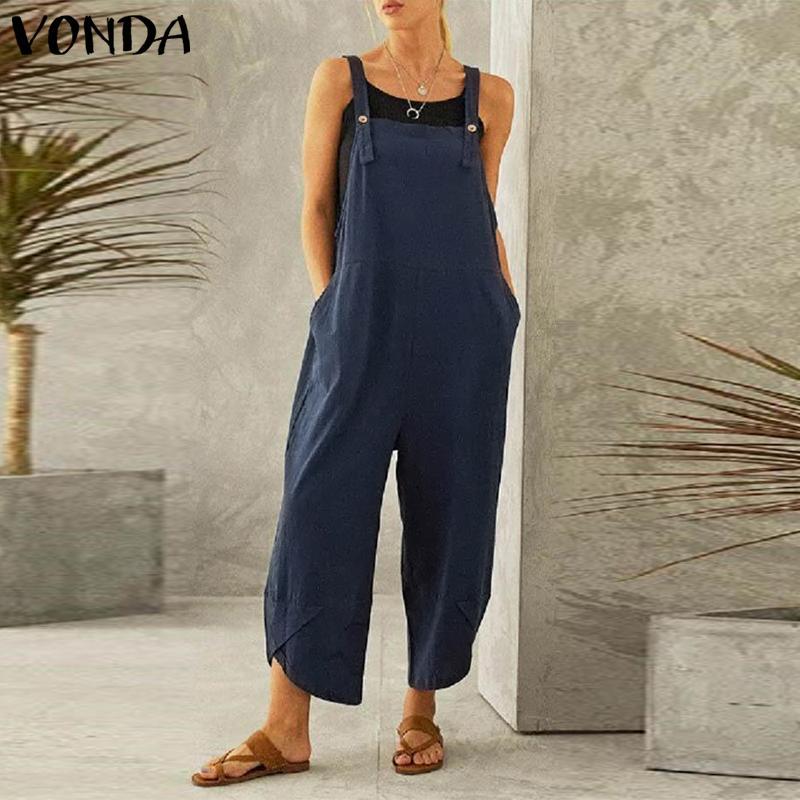 Women's Solid Color Casual Cropped Suspender Pants