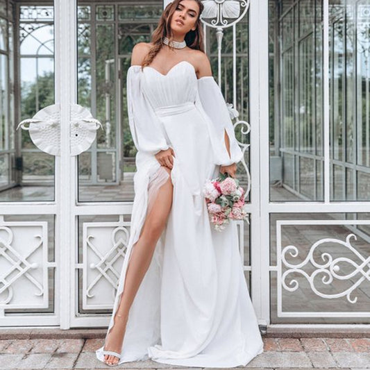Women's Long Sleeve Banquet Dress Elegant Chiffon Dresses
