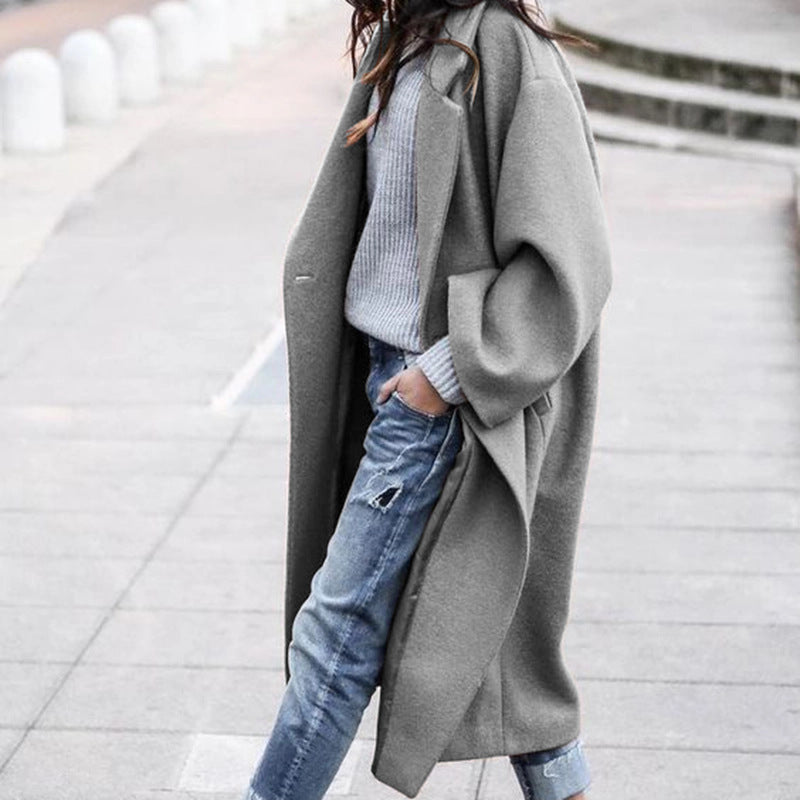 Women's Clothes Casual Long Pure Color Warm Coats