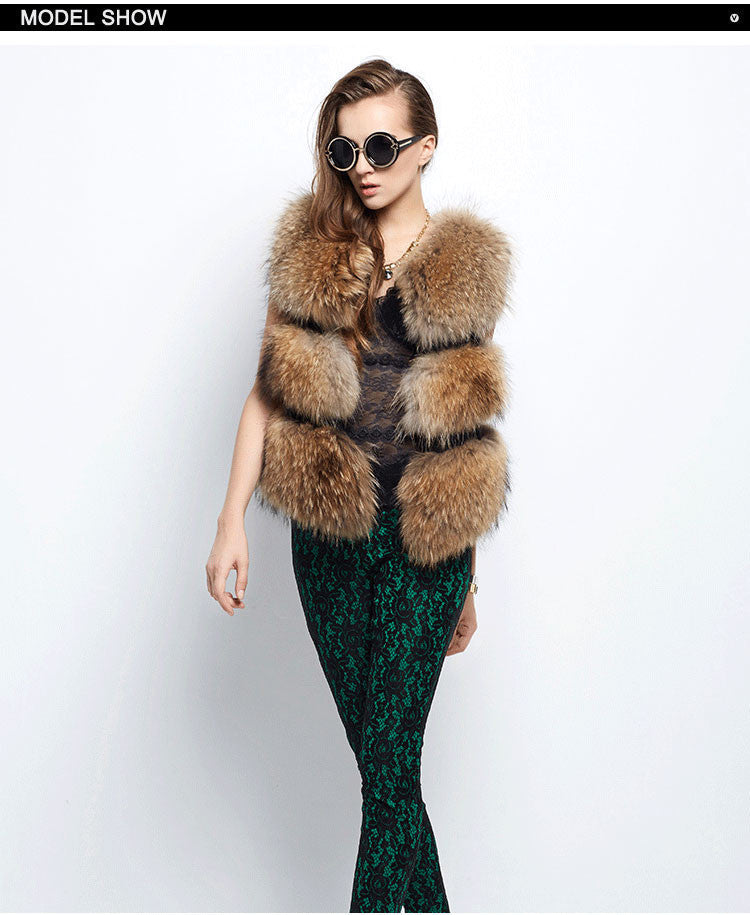 Women's Raccoon Fur Yellow Light Fashion Mink Coats