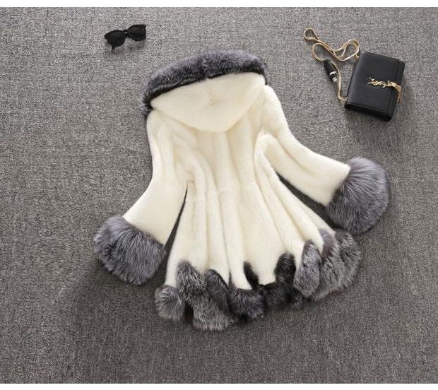 Women's Imitation Fox Fur Hooded Mid-length Elegant Coats