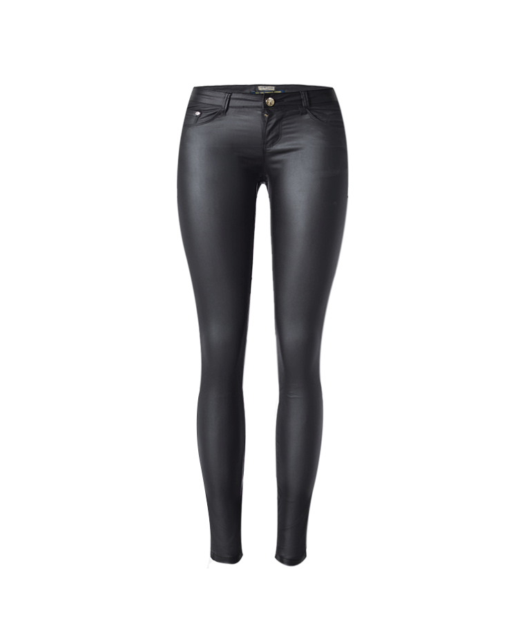 Women's Coated Faux Leather Denim Skinny Foreign Jeans