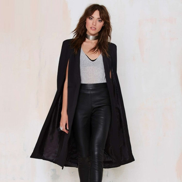 Women's Casual Cape Mid-length Fake Two-piece Shawl Coats