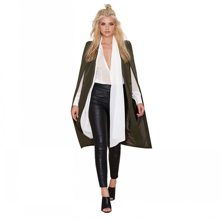 Women's Casual Cape Mid-length Fake Two-piece Shawl Coats