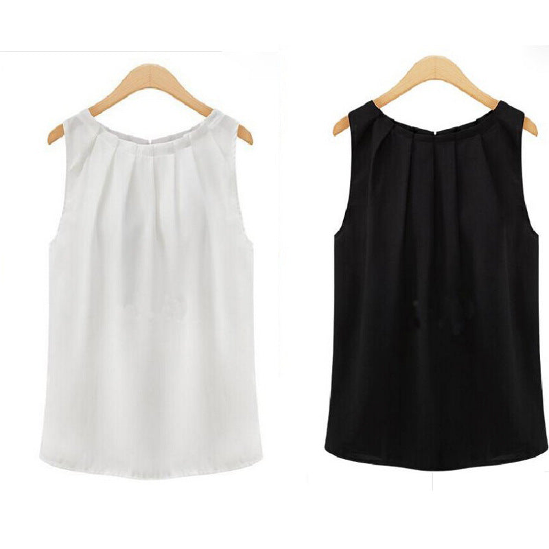 Elegance Sleeveless Round Neck Pullover Chiffon Blouses