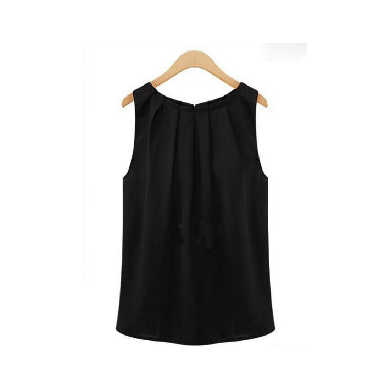 Elegance Sleeveless Round Neck Pullover Chiffon Blouses