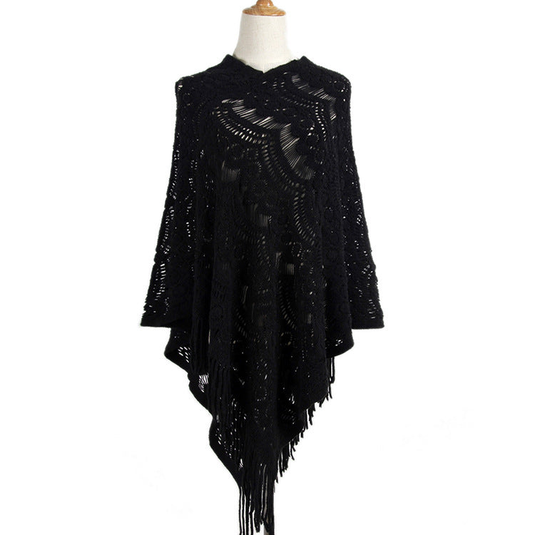 Women's Mid-length Crocheted Irregular Tassel Pullover Cape Women's Sweater