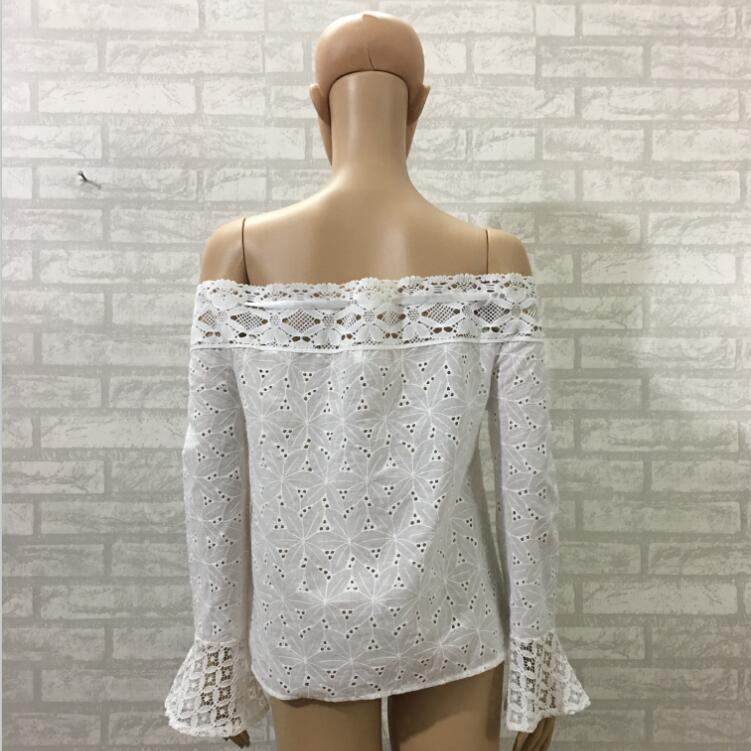 Women's White Bell Sleeve Lace Tassel Stitching Blouses