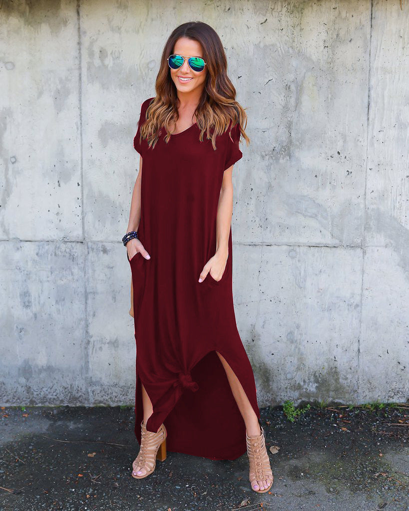 Innovative Slouchy Long Dress Pocket Split Dresses