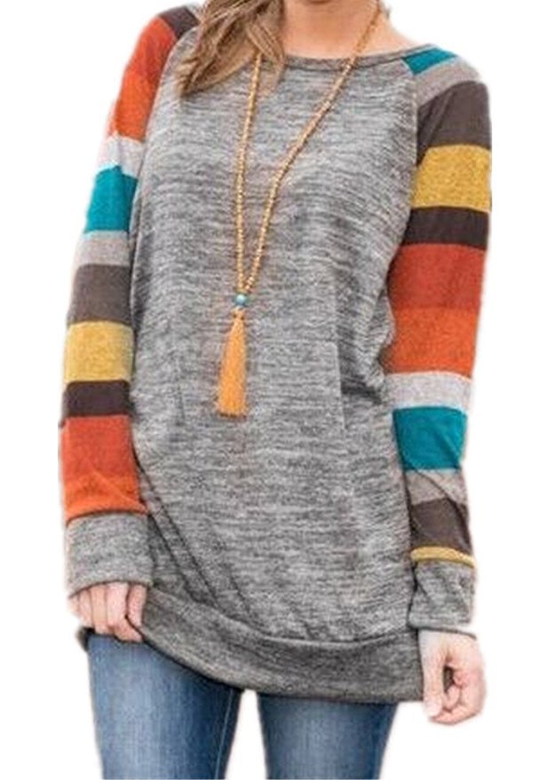 Women's Long Sleeve Color Matching Round Neck Blouses