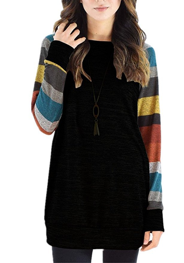Women's Long Sleeve Color Matching Round Neck Blouses