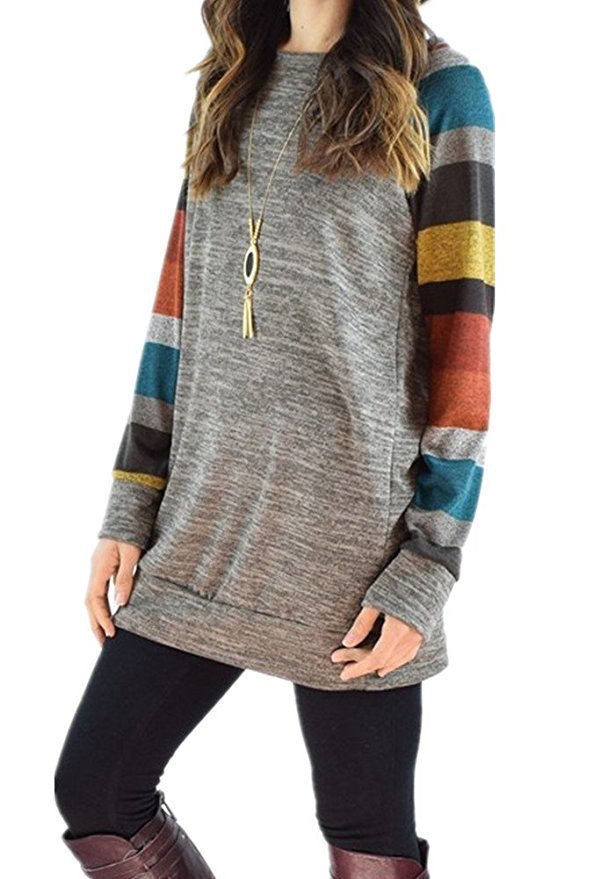 Women's Long Sleeve Color Matching Round Neck Blouses