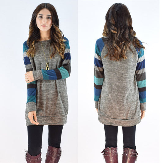 Women's Long Sleeve Color Matching Round Neck Blouses