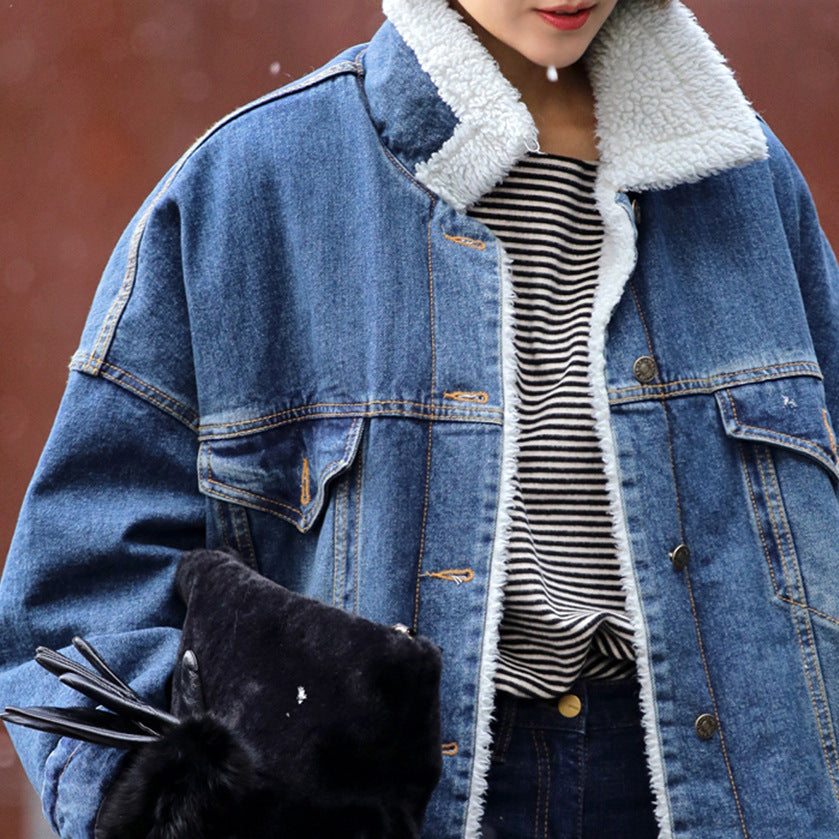 Women's Winter Fleece-lined Thick Mid-length Lamb Wool Coats